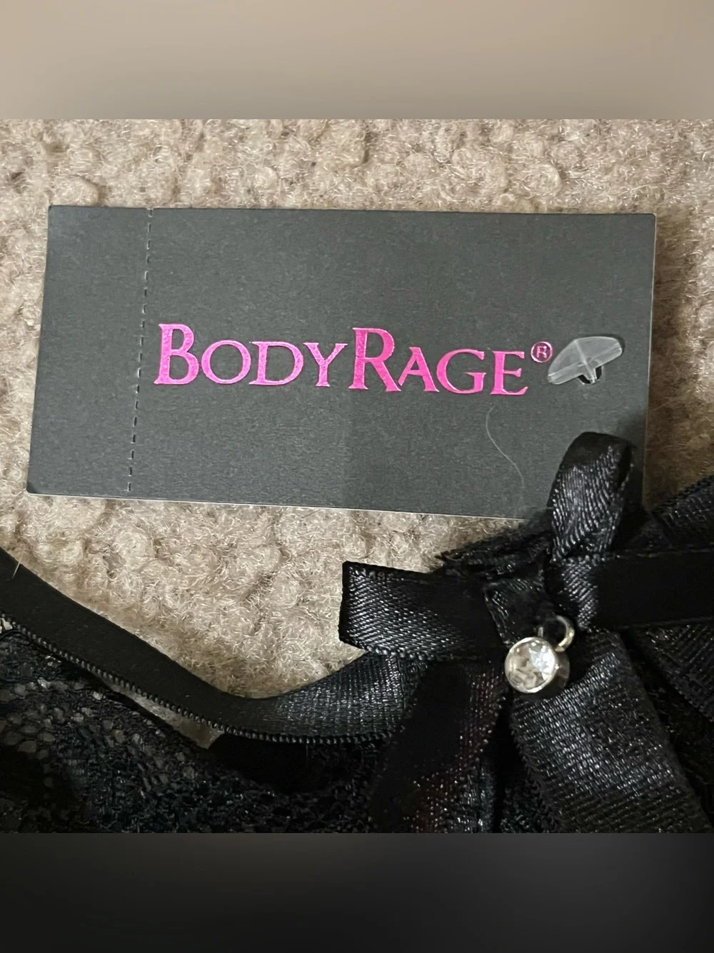 Body Rage Black Lace Rhinestone Bustier Corset Bra Small BNWT